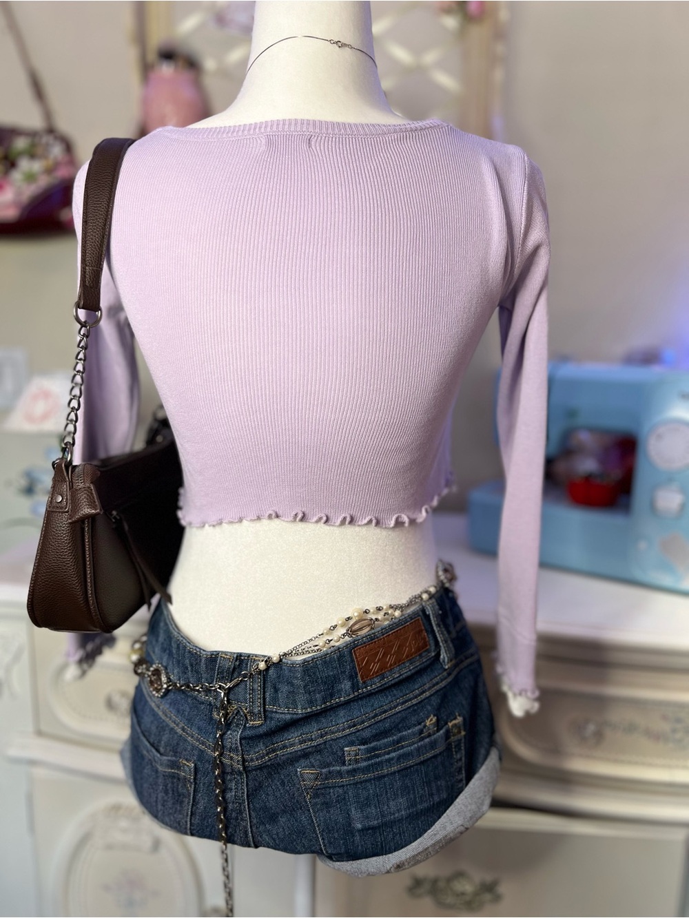 Lilac Ruffle-Trim Cropped Button Cardigan Top - Picture 4 of 5